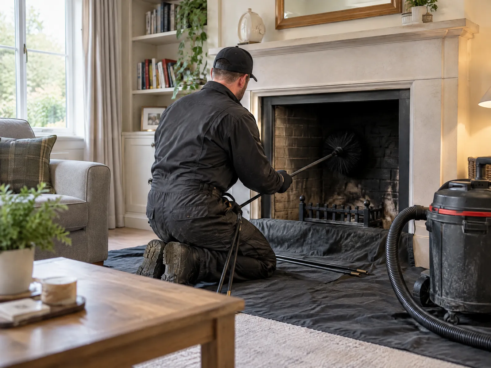 Chimney sweep at work in Exeter